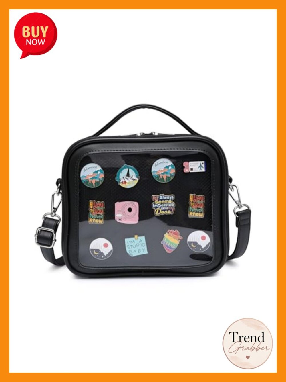 Compact Square Ita Crossbody Messenger Bag Pin Display Shoulder Bag